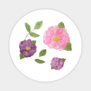 pretty watercolour pink flowers watercolor purple flowers pink and purple flowers Magnet